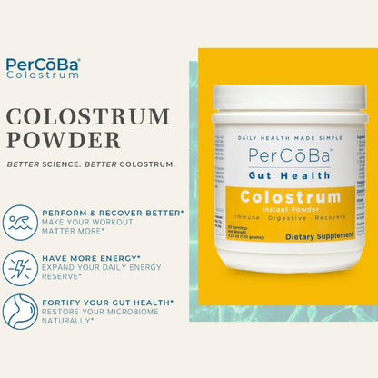 Colostrum Supplement for Gut Health, Bloating, Hair Growth, Muscle Recovery, Immune Support - Unflavored Bovine Colostrum Powder Made in USA, Non-GMO, Gluten Free, 120 Grams Per Serving - 40 Servings PERCOBABuy Supplements Australia