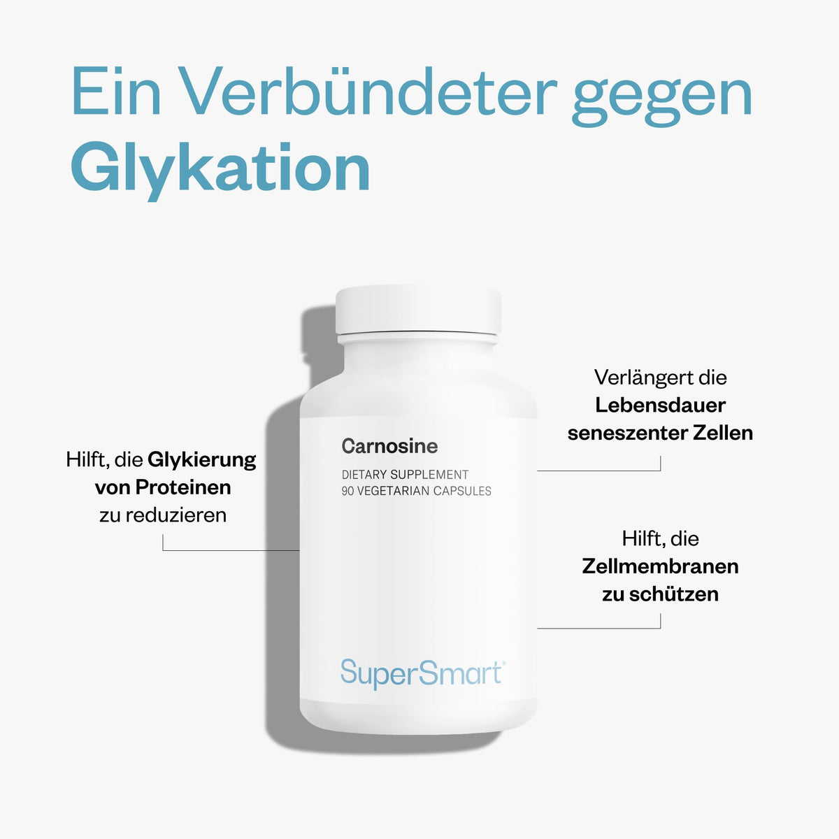 Carnosine (L-Carnosine) - Helps Reduce Glycation - Cell Protection - Anti-Ageing Effect - Vegan - Gluten Free - SuperSmart