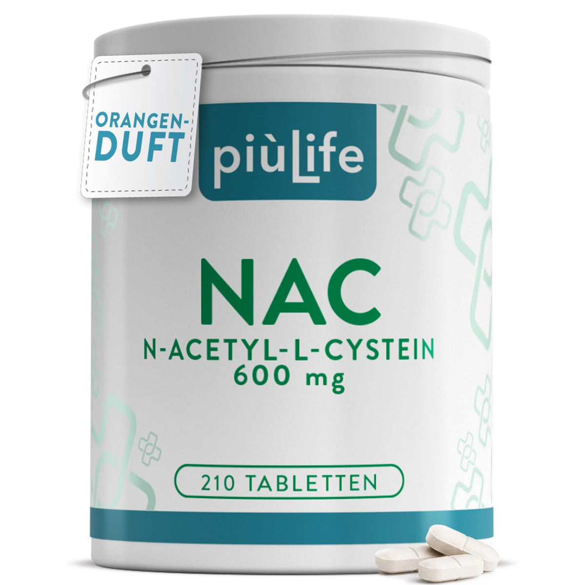 NAC 600mg N Acetyl Cysteine PiùLife - 210 Tablets | Once a day - Glutathione synthesis - Popular ingredient for your daily vitality - Gluten & Lactose Free