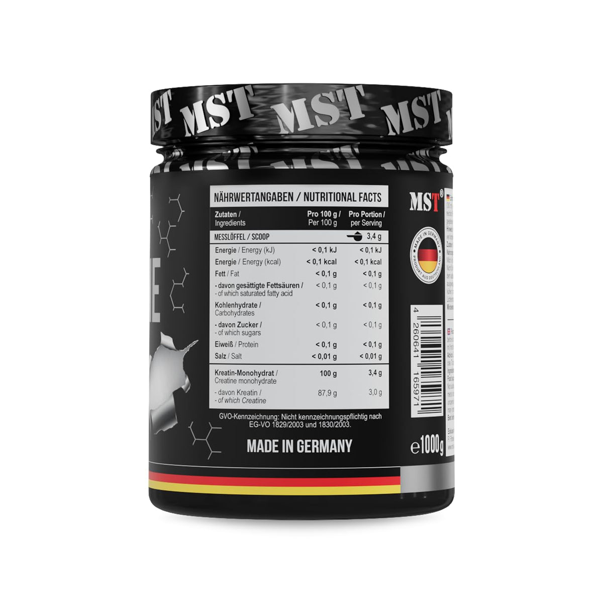 MST Nutrition Creatine Monohydrate Powder, Ultra-Fine Creatine Monohydrate to Support Muscle Building and Strength Training, Laboratory Tested without Additives, Made in Germany (1000 g)