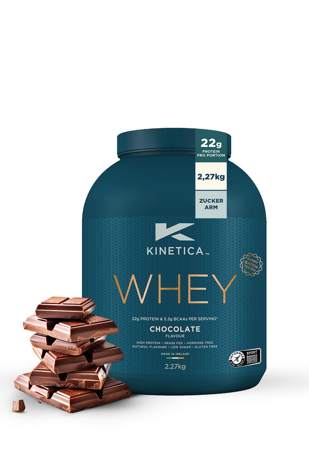 Kinetica Sports Whey Protein Powder - Chocolate Flavour |22g Protein/Serve, 76 Servings/2.27Kg Pack |Gluten Free Supplement | Optimum for Muscle Growth & Recovery |Mixes Well with Water, Milk & Shakes