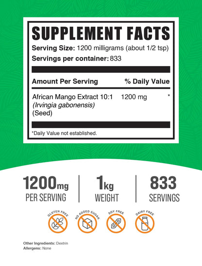 BulkSupplements.com African Mango Extract Powder - Irvingia Gabonensis, African Mango Powder - Gluten Free, 1.2g per Serving, 1kg (2.2 lbs) (Pack of 1) BulkSupplementsBuy Supplements Australia