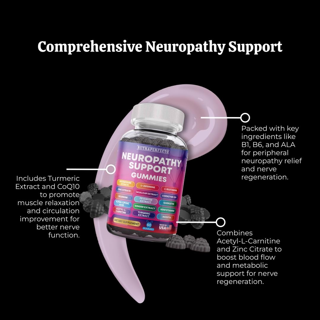 Sugar Free Neuropathy Support Gummies for Nerve – Enhanced Nerve Health, Regeneration, Cognitive Support with Vitamin B1, B6, B12, Magnesium, ALA, Turmeric, CoQ10 & More NutraPerfectoBuy Supplements Australia