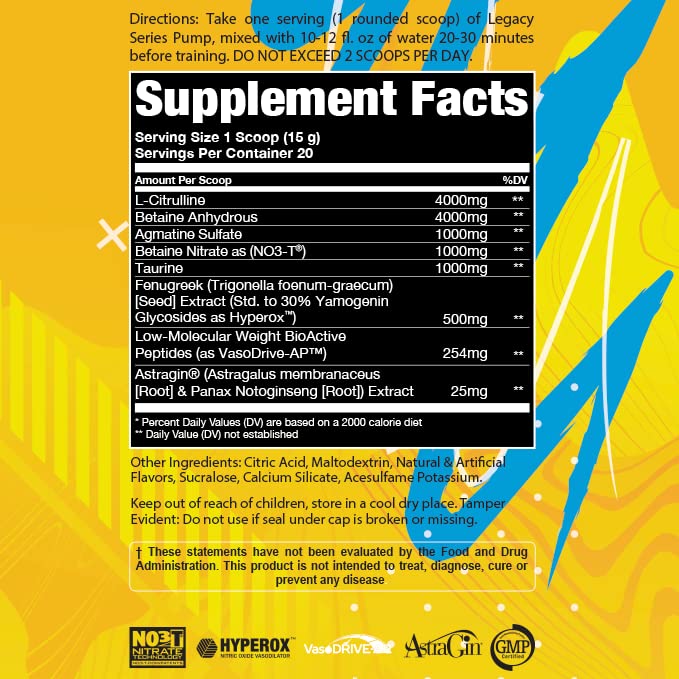 Legacy Series Pump Stim Free Muscle Pump Amplifier Pre-Workout Powder by AP Sports Regimen | Performance – Blood Flow – Strength | Nitric Oxide Booster (Lemon Drop)