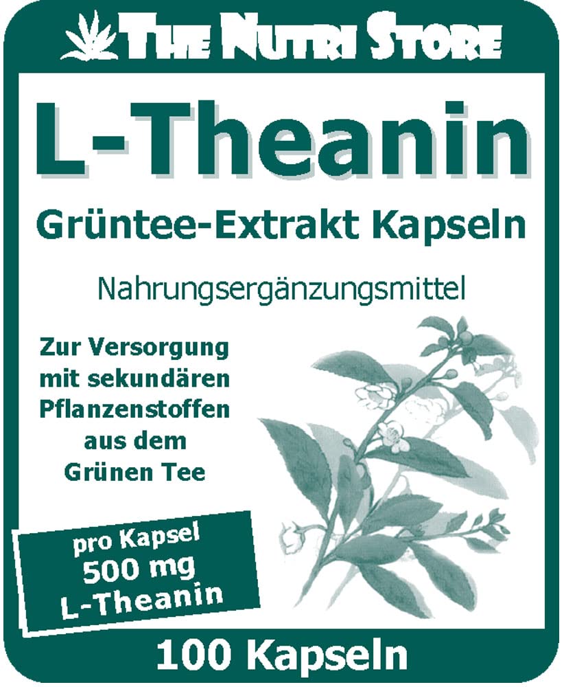 L-Theanine 500 mg per capsule, pack of 100, for supplying secondary plant substances from green tea, 3 month supply