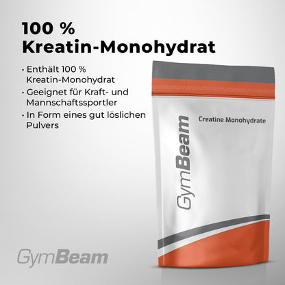 Creatine Monohydrate Powder - High Dose, 100% Pure Creatine Monohydrate, Vegan & No Additives, Perfectly Soluble, for Fitness & Weight Training, 100 Servings - GymBeam (500 g, Unflavored)