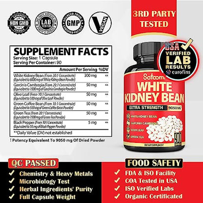 Pure White Kidney Bean Extract Capsules - 6 Herbal Ingredients 9050 mg Equivalent SatoomiBuy Supplements Australia