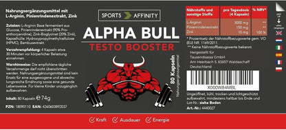 Alpha Bull - High Dose L-Arginine Capsules with Zinc and Pine Bark Extract - Natural, Vegan & Fermented - 160 Capsules, Pack of 2