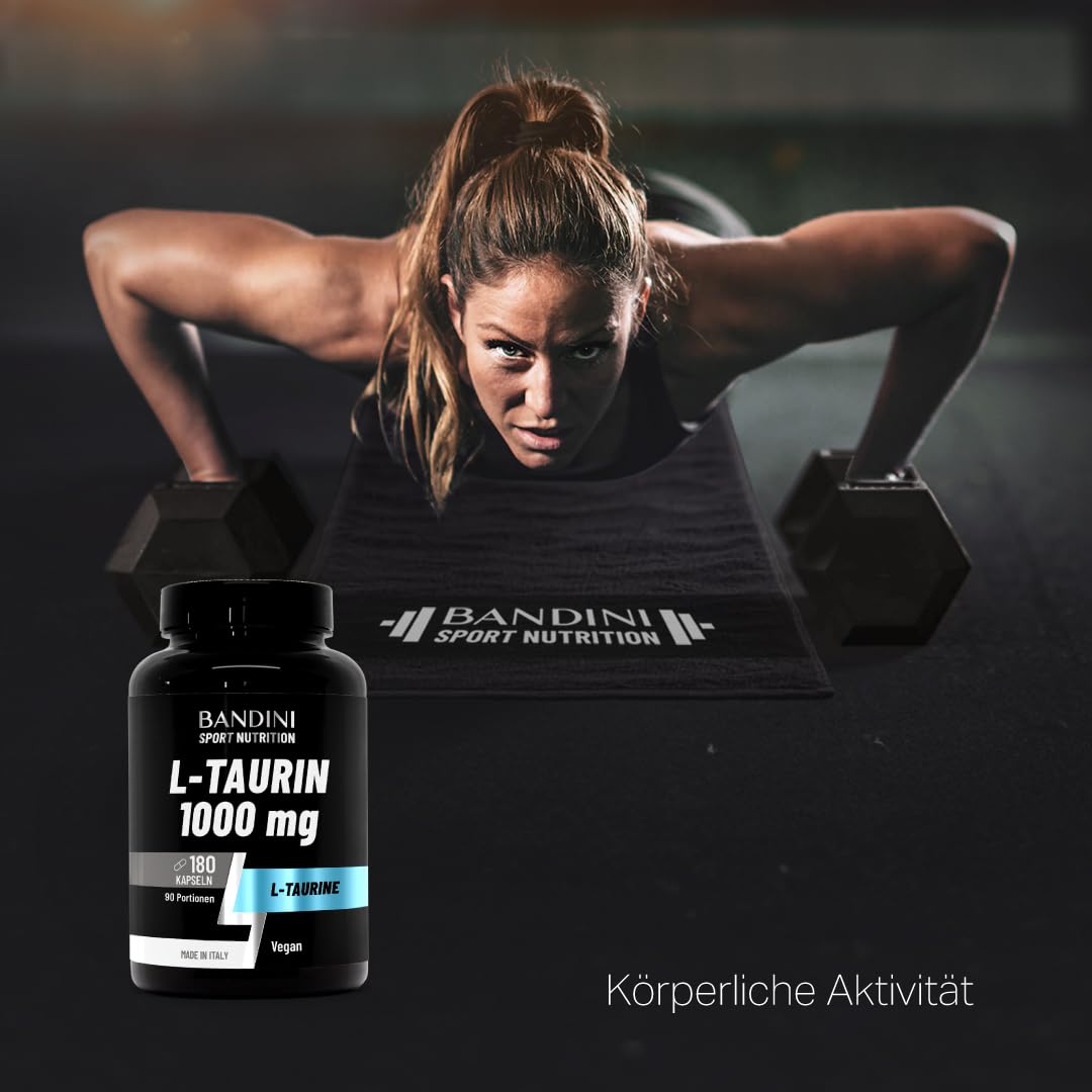 Bandini® L Taurine Amino Acid 1,000 mg per day, 180 Vegan Capsules | für Sport & Fitness, L-Taurin Pre & Post Workout Booster, ohne Koffein, Mikronährstoffe, Taurine Amino Acid, Für 3 Monate