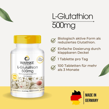 WARNKE Health Products L Glutathione 500mg – Reduces – 100 Vegan Tablets