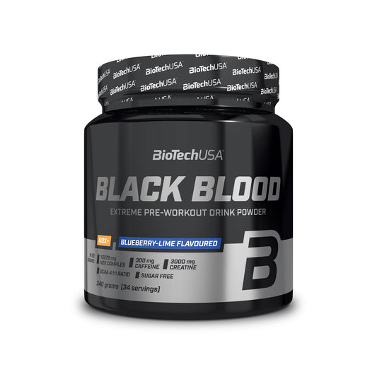BioTechUSA Black Blood NOX+ | Pre-Workout Formula with Caffeine | With Citrulline, Arginine & Beta-Alanine NOX Complex | With Creatine Complex | Sugar Free | 12 Ounce, Blueberry Lime