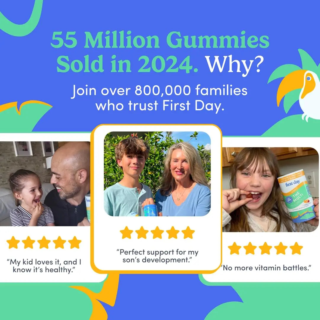 First Day Kids Multivitamin Gummies Age 4+, Strawberry & Orange - Kids Vitamins Multivitamin Gummy A C D3 K2 B1 B2 B6 B12 Folate, Immunity & Brain Function FIRST DAYBuy Supplements Australia