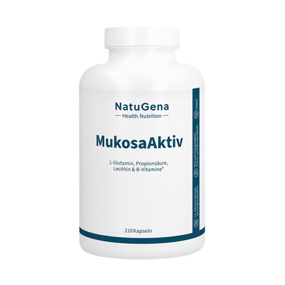 NatuGena Mukosa Active L-Glutamine (2000 mg), Lecithin (1,500 mg), L-Alanyl-L-Glutamine (200 mg), Propionic Acid (250 mg), High Bioavailability, 210 Capsules (30 Day Pack) | 2000 mg L-Glutamin mit 250 mg Propionsäure, 200 mg L-Alanyl-L-Glutamin