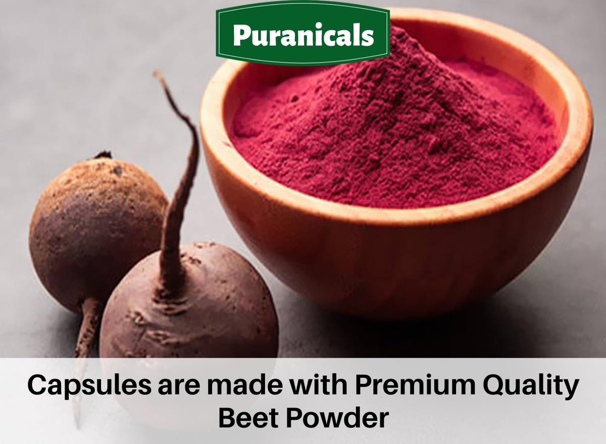 Puranicals Beet Premium 320 Capsules Nitric Oxide Booster | Herbal Supplement | 900 mg Per Serving | Made with 100% Pure Beetroot Powder (Beta Vulgaris)
