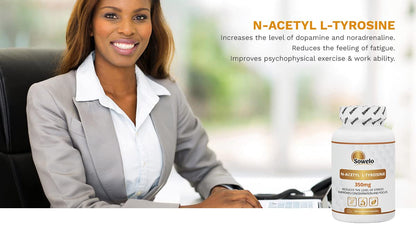 N-Acetyl L-Tyrosine 350 mg - 120 Capsules - High Quality Nalt Form | Popular for Focus, Energy & Stress Management - No Unnecessary Additives - EU Made - Sowelo (2-Pack)