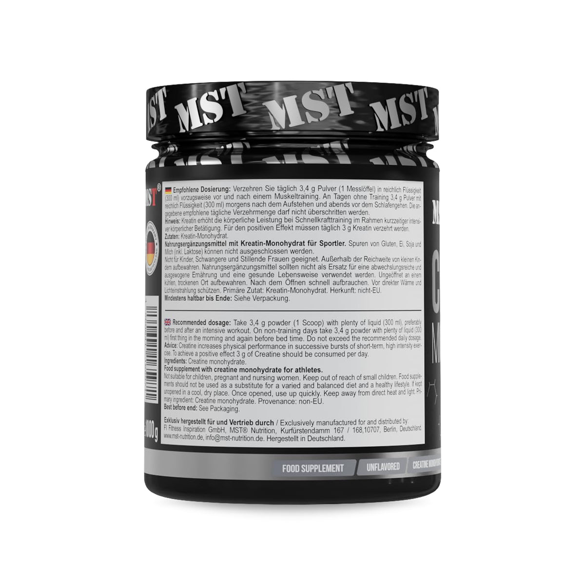 MST Nutrition Creatine Monohydrate Powder, Ultra-Fine Creatine Monohydrate to Support Muscle Building and Strength Training, Laboratory Tested without Additives, Made in Germany (1000 g)