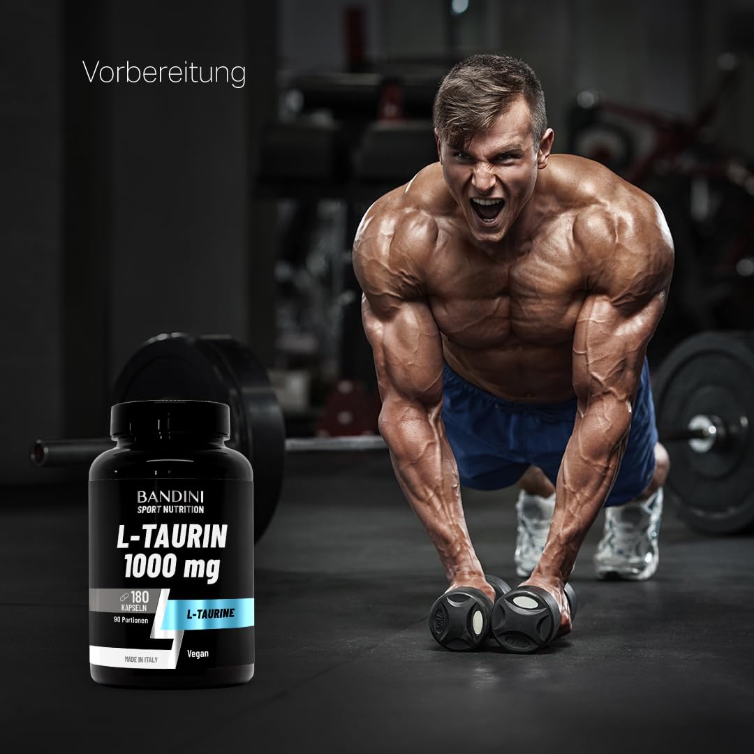 Bandini® L Taurine Amino Acid 1,000 mg per day, 180 Vegan Capsules | für Sport & Fitness, L-Taurin Pre & Post Workout Booster, ohne Koffein, Mikronährstoffe, Taurine Amino Acid, Für 3 Monate