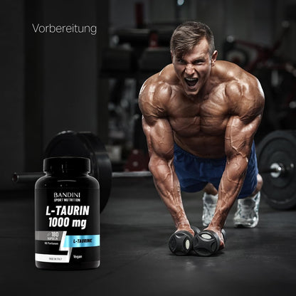 Bandini® L Taurine Amino Acid 1,000 mg per day, 180 Vegan Capsules | für Sport & Fitness, L-Taurin Pre & Post Workout Booster, ohne Koffein, Mikronährstoffe, Taurine Amino Acid, Für 3 Monate