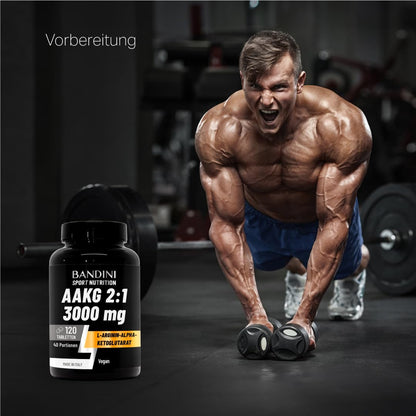 Bandini® AAKG 120 Tablets L-Arginine Alpha Ketoglutarate Amino Acid | hochwertige L Arginin Ketoglutarat für Ausdauer & Muskelregeneration, vor und nach dem Training
