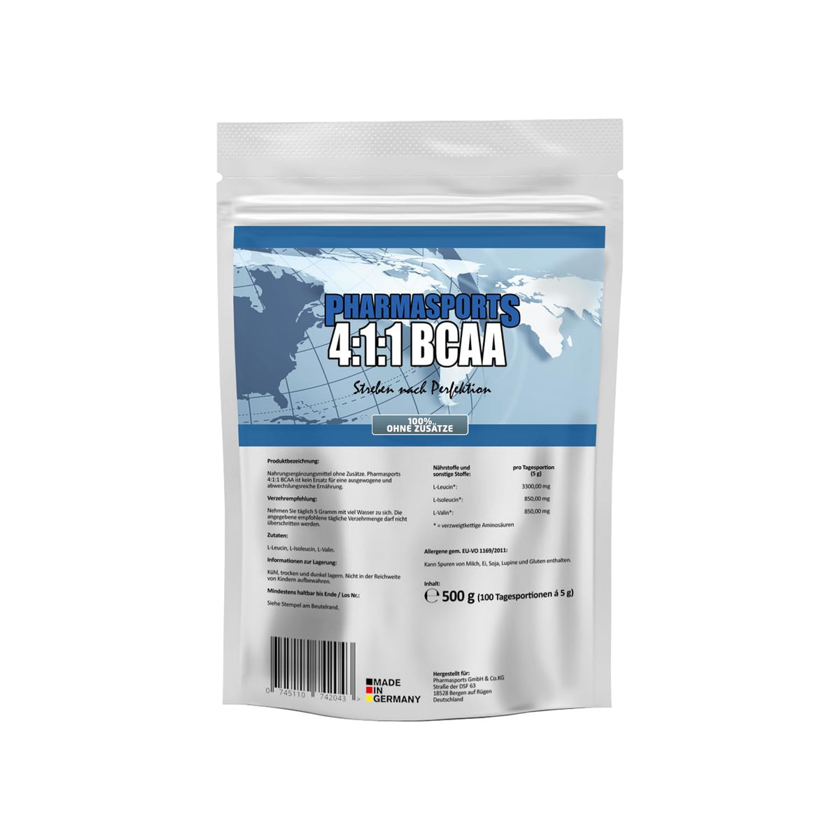 BCAA 4:1:1 Powder - 500 g 100% Essential Amino Acid Natural from Fermentation
