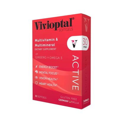 Vivioptal Active, 30 Softgels, Ginseng & Omega 3, Multivitamin & Multimineral, Gluten Free, German Formula Vivioptal VitaminsBuy Supplements Australia