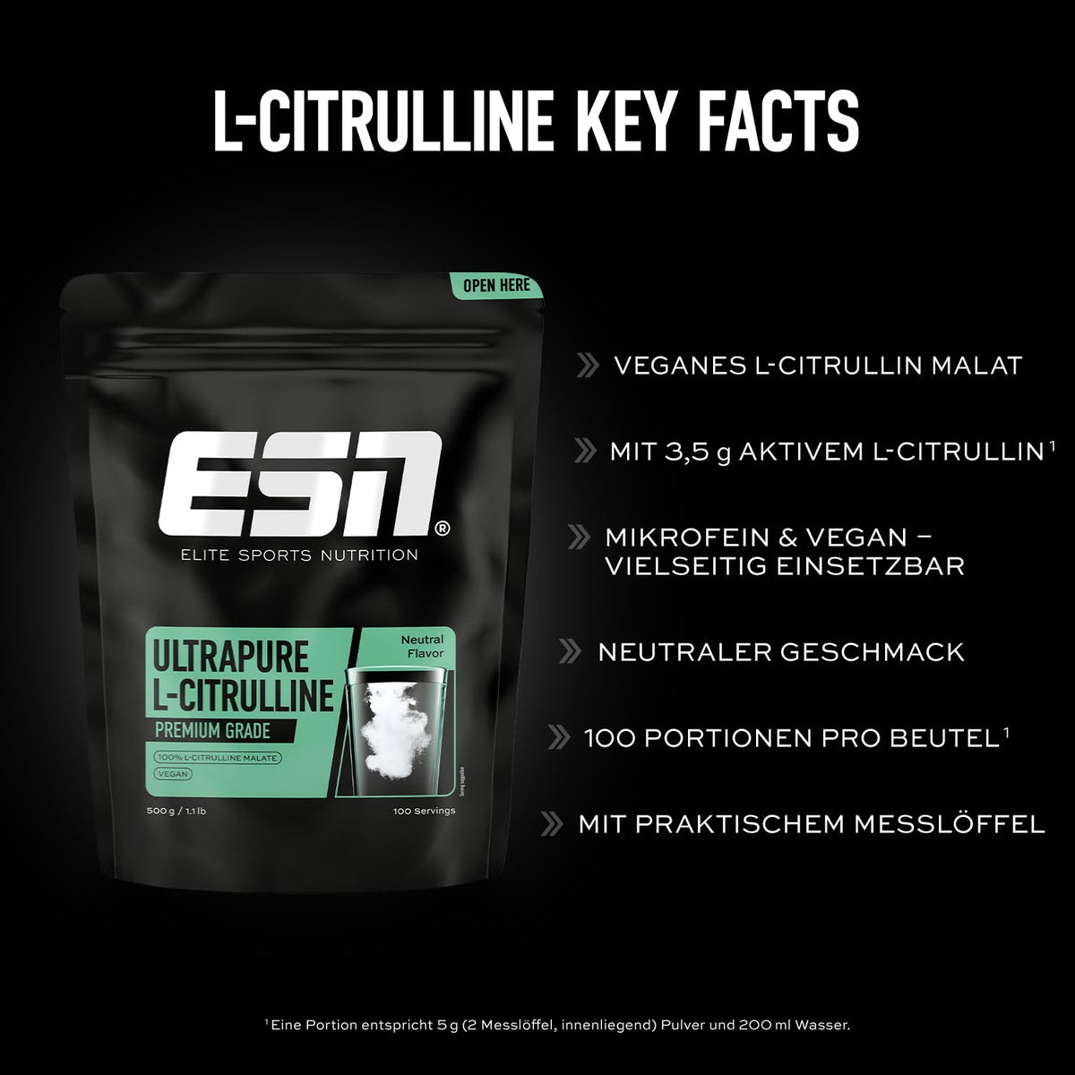 ESN Ultrapure L-Citrulline, 500g Bag, 100 Servings, Vegan | Microfine, versatile and vegan