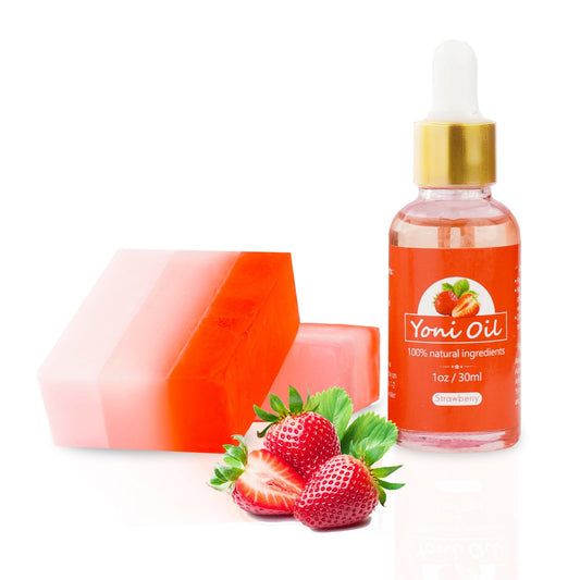 2Pcs Strawberry Yoni Bars and Yoni Oil Set for Feminine Wash, Yoni Wash for Cleanse Vaginal Balance PH