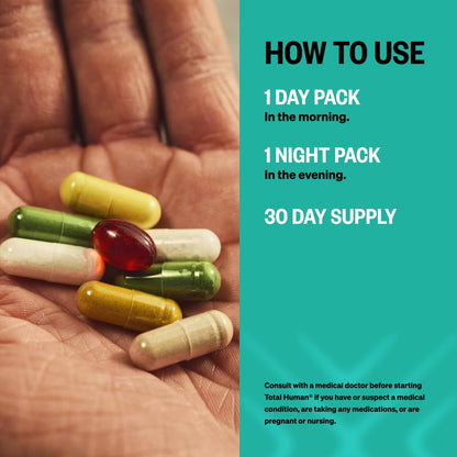 ONNIT Total Human Adult Multivitamin Comprehensive Capsule Packs with Day and Night Support, Daily Vitamin Packs for Men and Women,