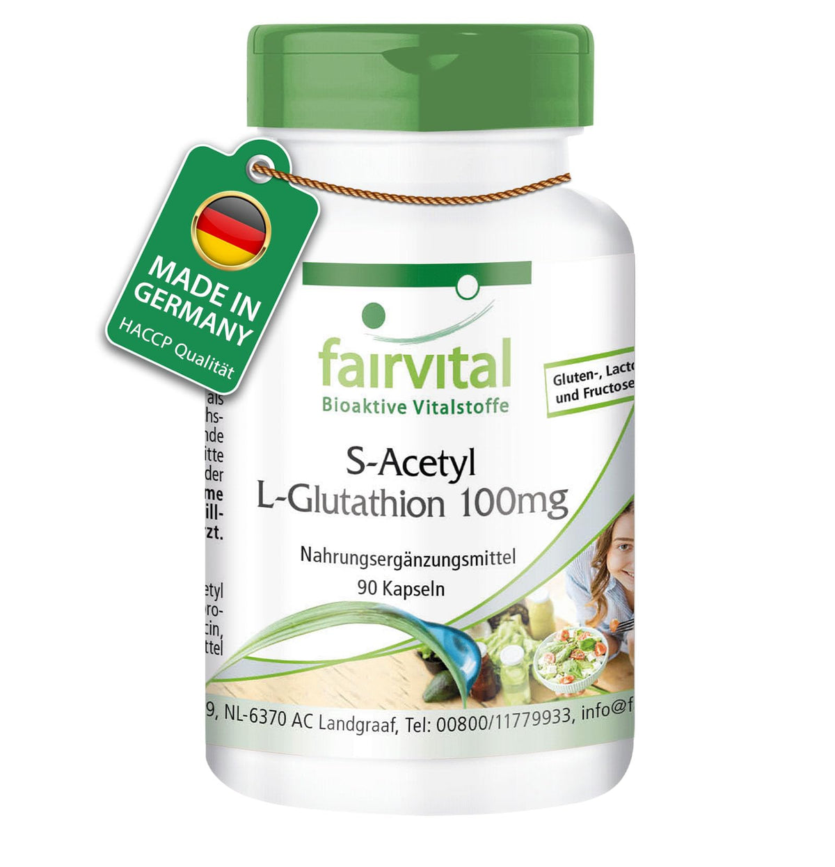fairvital S-Acetyl L-Glutathione, 90 Vegan Capsules, Swallow-Friendly, Stable Glutathione Form, High Bioavailability, Quality Tested and High Dosage