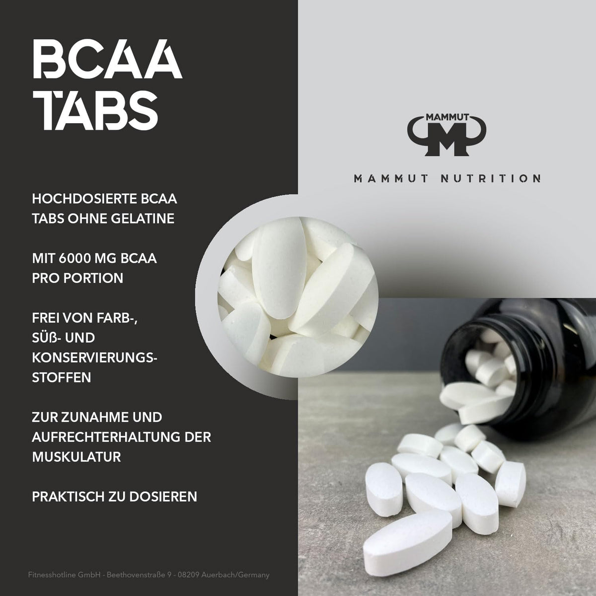 Mammut BCAA Tabs Vegan 185.6 G | With L-leucine, L-isoleucine and L-valine; gelatine-free, no colourings, sweeteners and preservatives, daily ration 6 tabs