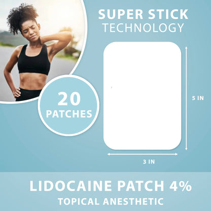 Curist Super Stick Lidocaine Patches Topical Pain Relief - Long Lasting Adhesive for Back Relief, Neck Relief, Sore Muscle Relief (20 Patches -1 Pack - 3x5 Lidocaine 4% Patches) CuristBuy Supplements Australia