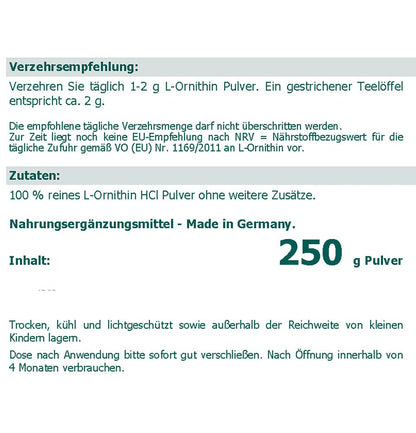 L-ORNITHIN Hydrochloride Pure Powder 250 g Powder