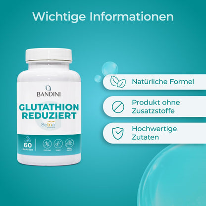 Bandini® L-Glutathione Reduced 250 mg | Glutathione Setria® Tripeptide: Glutamic Acid, Cysteine, Glycine | Antioxidant, Immune System, Liver | GMO-Free | 60 Capsules | 1 Capsule/Day for 2 Months Supply