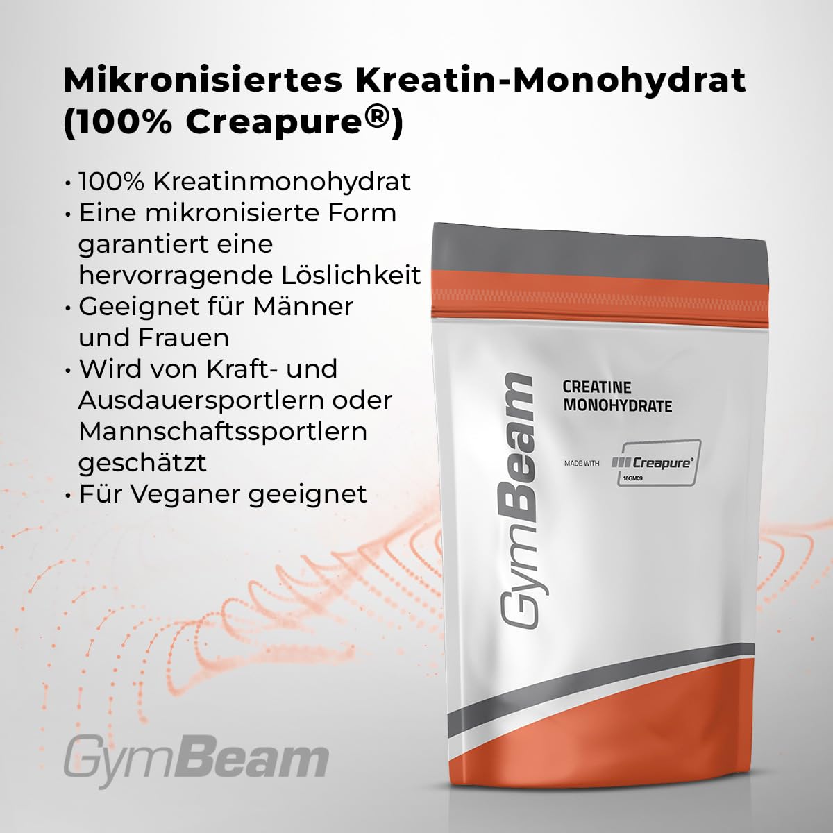 Creapure Creatine Monohydrate Powder - Micronised, Also with Flavour, High Dose, 100% Pure Creatine Powder, Vegan - for Training & Performance Enhancement - GymBeam (500 g, Taste-Neutral)