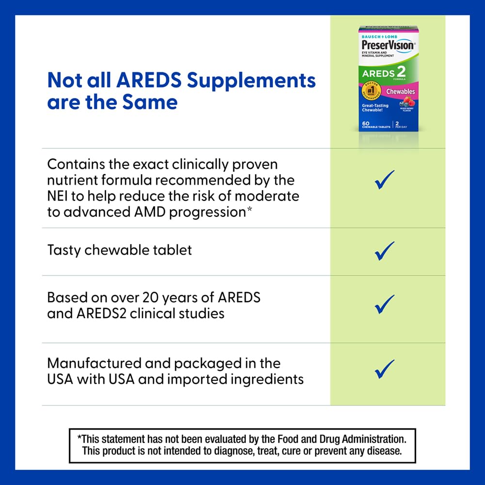 PreserVision AREDS 2 Eye Vitamins, #1 Eye Doctor Recommended Brand, Chewable Lutein and Zeaxanthin Supplement with Vitamin C, Vitamin E,Zinc, and Copper, Mixed Berry, 70 Tablets PreserVisionBuy Supplements Australia