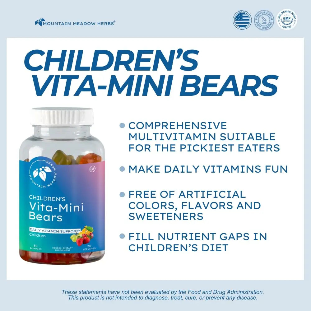 Mountain Meadow Herbs Vita-Mini Bears for Children | Multivitamin with Biotin, Folic & Pantothenic Acid, Iodin, Zinc | Mountain Meadow HerbsBuy Supplements Australia