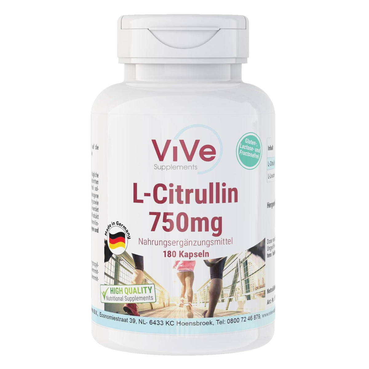L-Citrulline 750 mg - 180 Capsules for 1 Month - Amino Acid - High Dose and Vegan | Quality from Germany ViVe Supplements