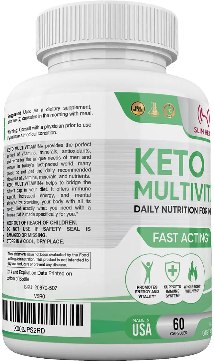 Keto Multivitamin for Women and Men - 35 Potent, Pure Ingredients - Vitamin C, Vitamin D, Vitamin A, Vitamin E and Zinc for Immune Support Slim Heat