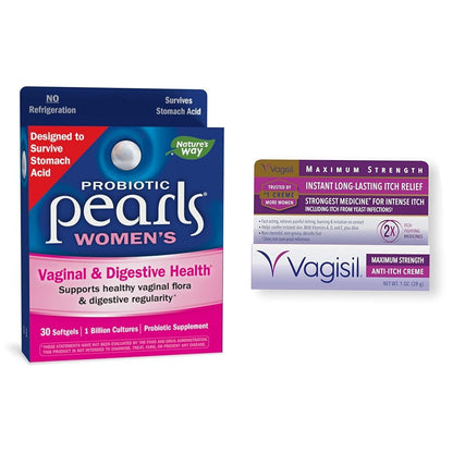 Nature's Way Probiotic Pearls for Women & Vagisil Maximum Strength Feminine Anti-Itch Cream