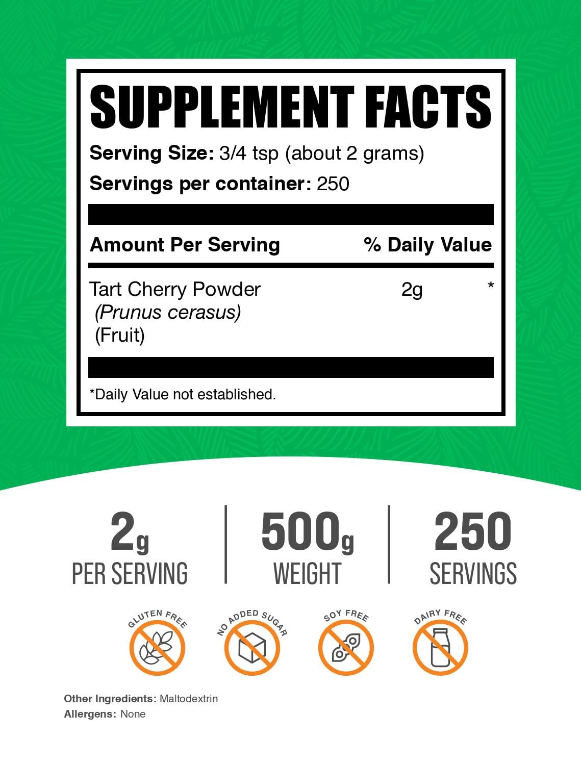 BulkSupplements.com Tart Cherry Powder - Fruit Powder, Tart Cherry Supplements - Antioxidant Source, Gluten Free & No Added Sugar, 2g per Serving, 500g (1.1 lbs) (Pack of 1) BulkSupplementsBuy Supplements Australia
