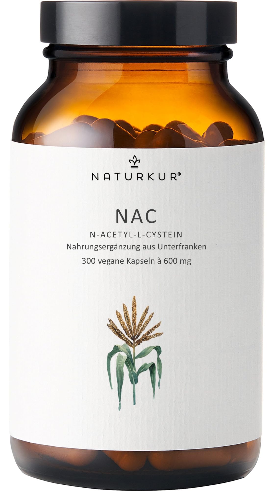 Naturkur NAC 600 mg - 300 Capsules in Pharmacist Jar - Vegan, Laboratory Tested, No Additives, Handmade in Lower Franconia