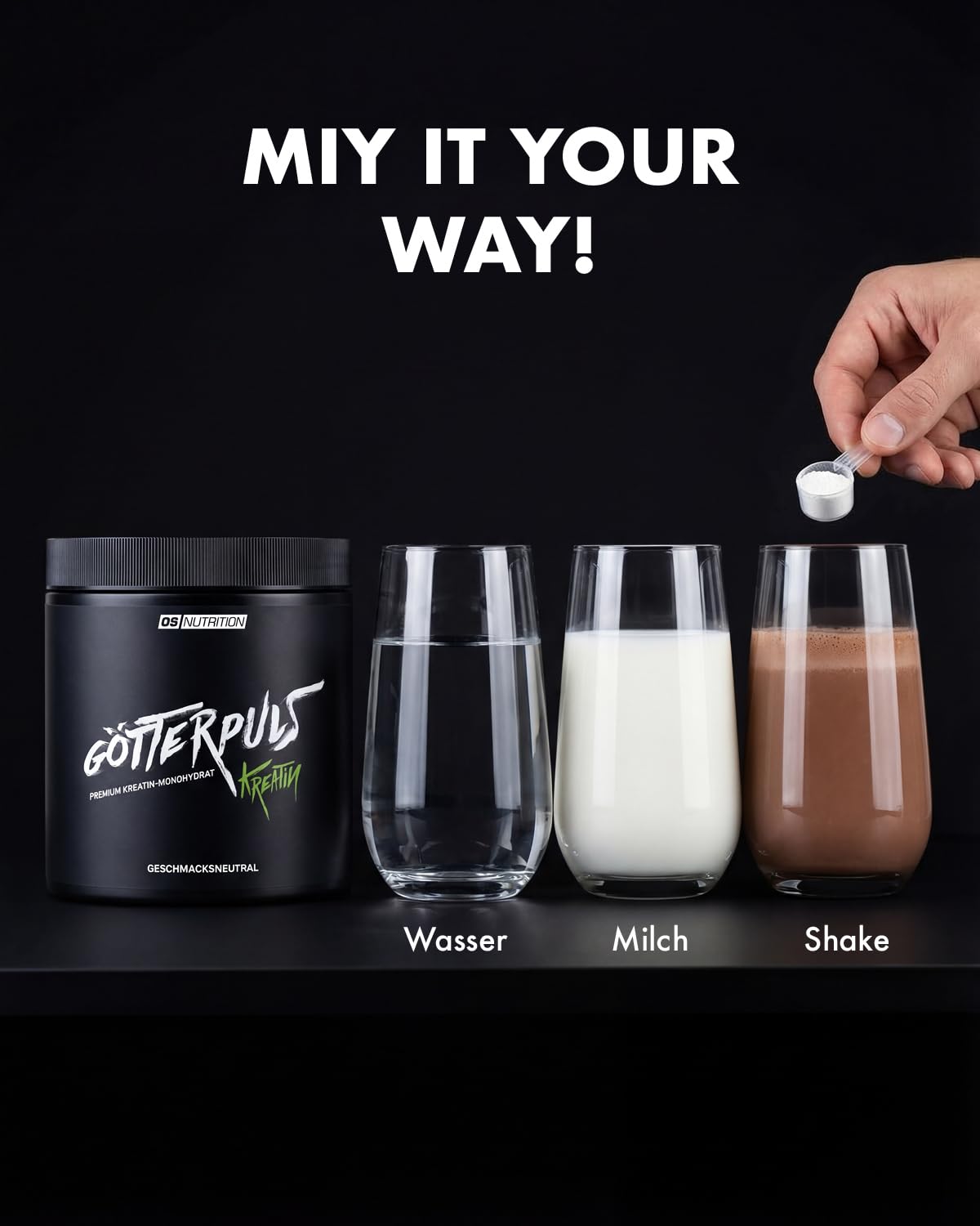Götterpuls Creatine Monohydrate Powder, 400 g | 114 servings per can, vegan, neutral in taste and excellent solubility, no additives