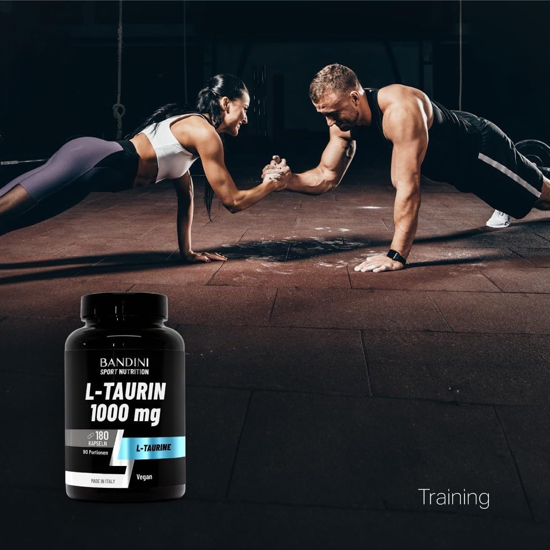 Bandini® L Taurine Amino Acid 1,000 mg per day, 180 Vegan Capsules | für Sport & Fitness, L-Taurin Pre & Post Workout Booster, ohne Koffein, Mikronährstoffe, Taurine Amino Acid, Für 3 Monate