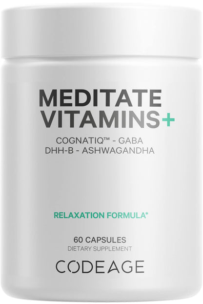 Codeage Meditate Vitamins+ Supplement - CognatiQ, DHH-B, GABA, Ashwagandha, Organic Mushrooms, Blueberries - BDNF Brain Pills and Neuroprotein - Vegan, Non-GMO, Gluten-Free - 60 Capsules CodeageBuy Supplements Australia