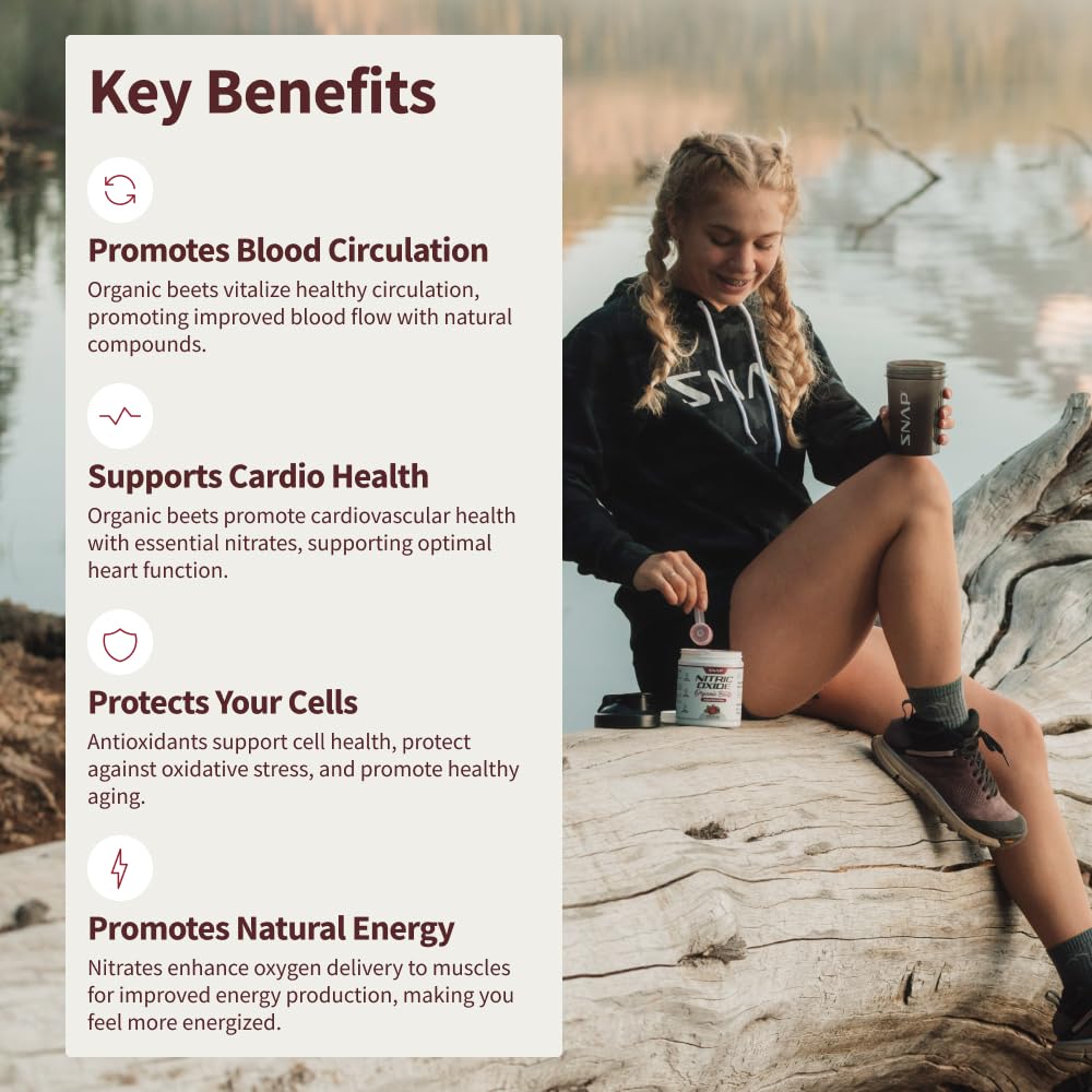 Snap Supplements USDA Organic Beet Root Powder, 3-in-1 Nitric Oxide Supplement, Support Healthy Blood Circulation, 250g (30 Servings, Cherry Lime)