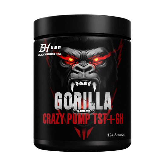Gorilla Crazy Pump + TST+GH Pre Workout - Muscle Pump, Energy & Strength Support - Black Hammer USA (620 g, Orange)