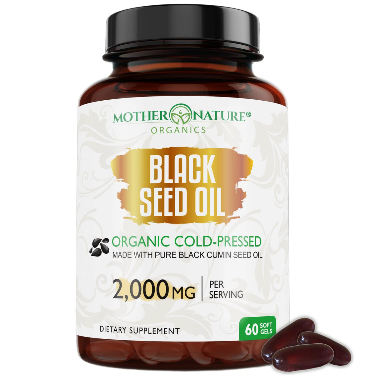 Organic Black Seed Oil 2000mg - 60 Softgel Capsules (Non-GMO) Premium Cold-Pressed