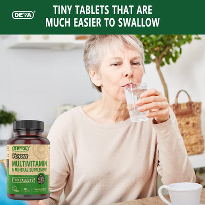 DEVA Vegan Multivitamin for Women & Men with Iron, Vitamin C, E, B Complex Vitamins, Zinc, 90 Tiny Tablets