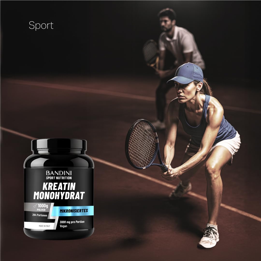 Bandini® Creatine Monohydrate Powder, 1 kg/1000 g, 294 Servings of 3000 mg | Ultra pure micronised creatine 3 g, microfine, soluble, tasteless, mesh factor 200, 100% vegan creatine monohydrate