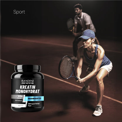 Bandini® Creatine Monohydrate Powder, 1 kg/1000 g, 294 Servings of 3000 mg | Ultra pure micronised creatine 3 g, microfine, soluble, tasteless, mesh factor 200, 100% vegan creatine monohydrate